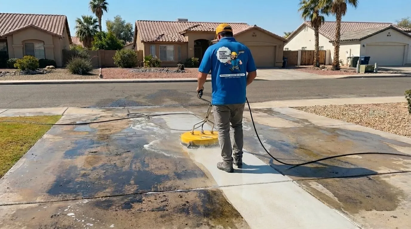 Residential driveway after professional pressure washing